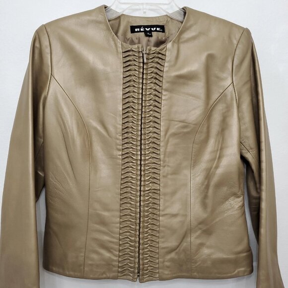 Revue Metallic Gold Lamb Skin Lined Full Zip Leather Jacket 90's Y2K Small - Picture 5 of 16